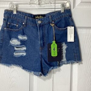 Indigo Rein Cut Off Jean Shorts 9/28 NWT Super High Rise Distressed
